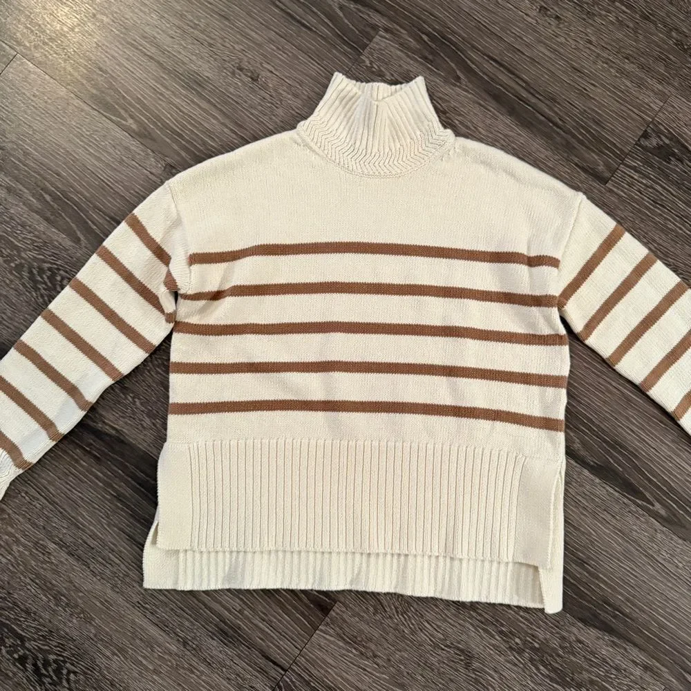 Veronica Beard Lancetti striped cotton turtleneck sweater